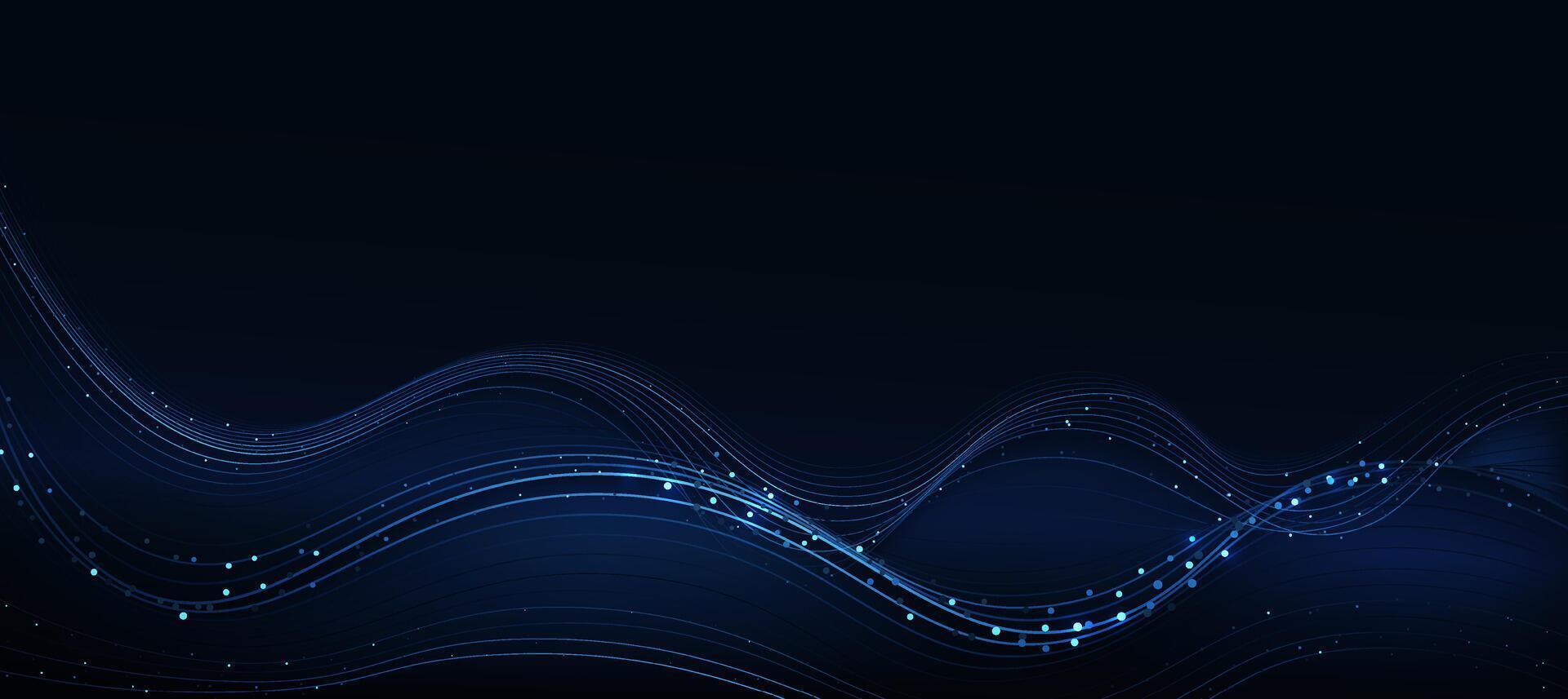 Technology Banner With Futuristic digital data wave glowing lines. Data science and tech banner, corporate business presentation vector