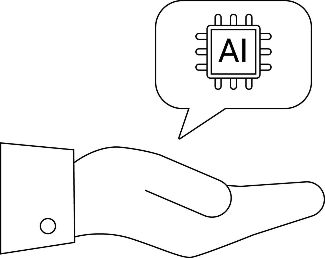 Hand with a speech bubble containing a chip labeled AI vector
