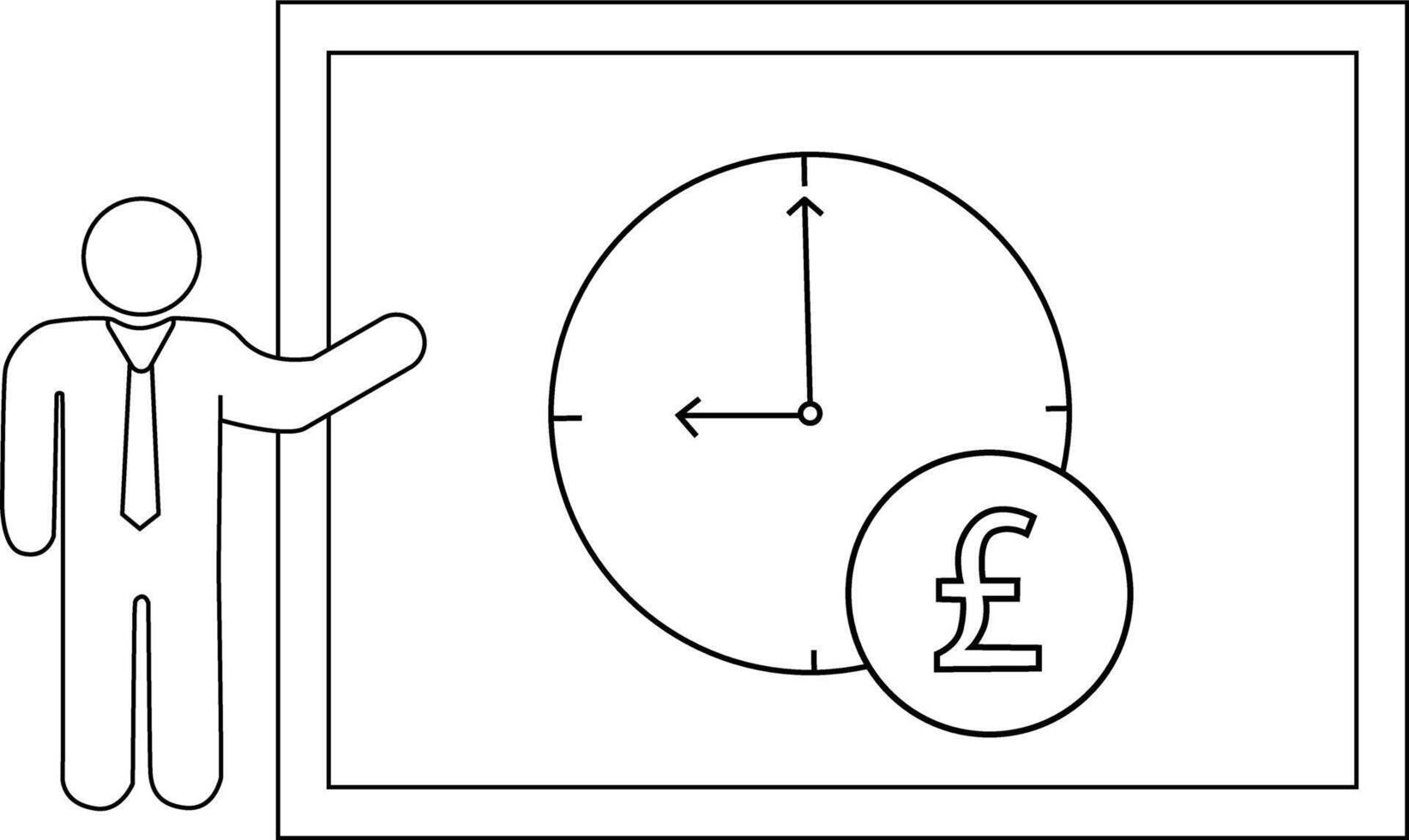 Figure presenting time clock near pound sign inside frame vector
