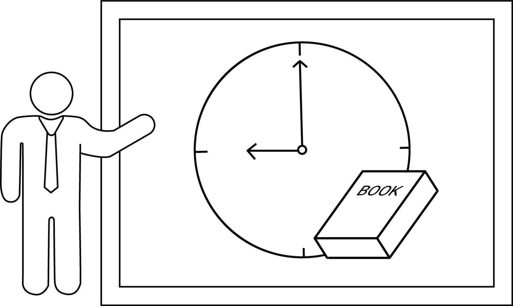 un figura gestos a un reloj terminado un libro enmarcado dentro un rectángulo vector
