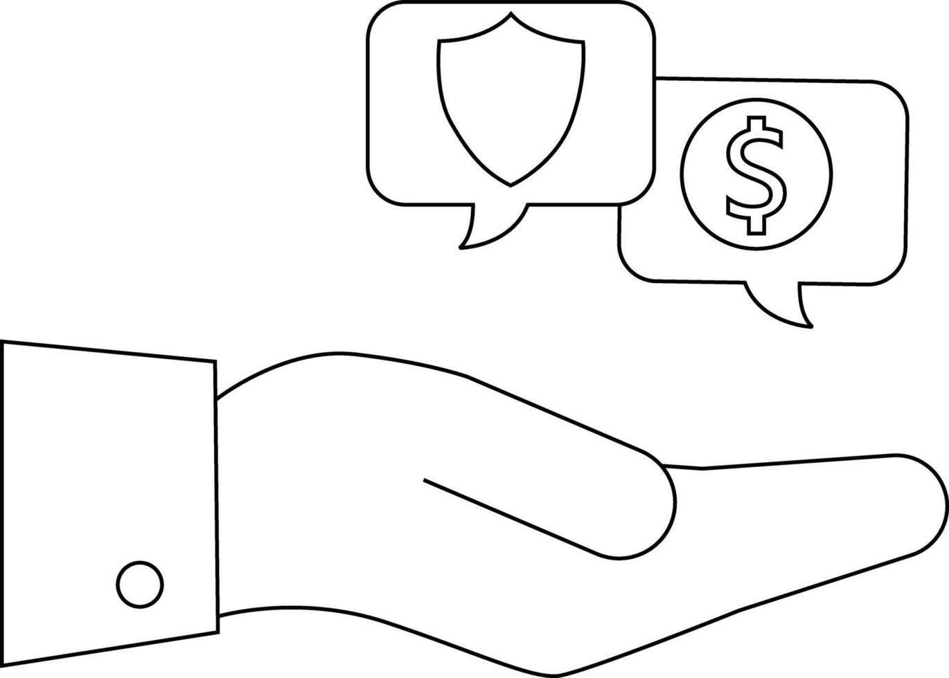 A hand holds speech bubbles one with a shield and the other with a dollar sign vector
