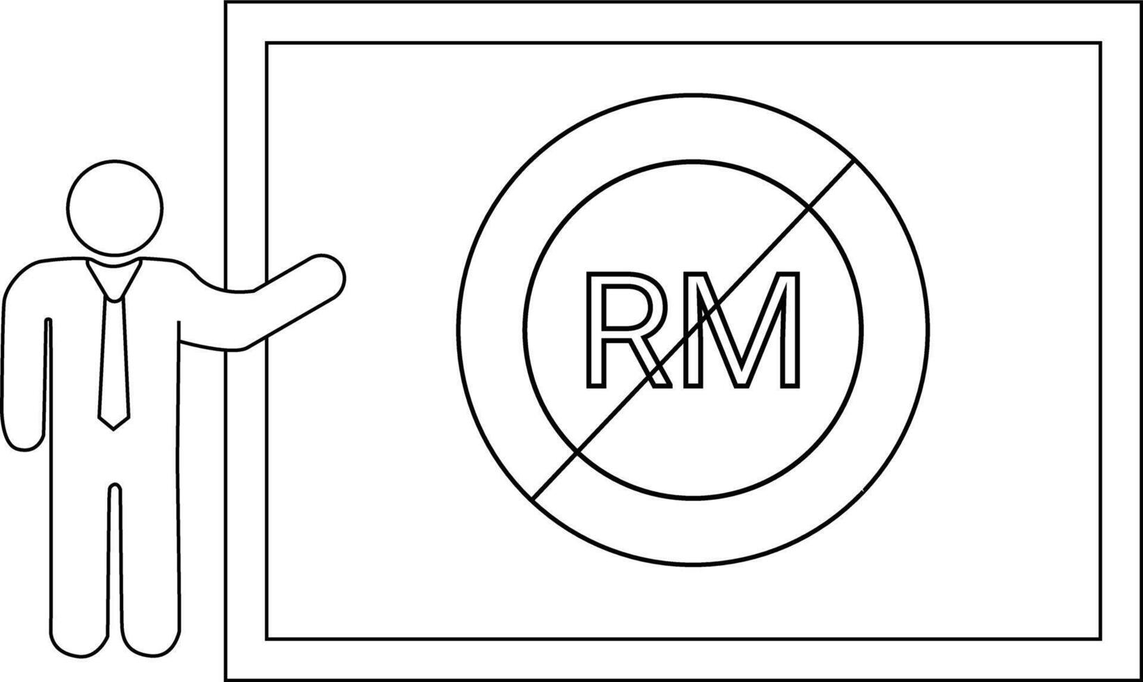 Figure pointing to sign with crossed circle around RM on a board vector
