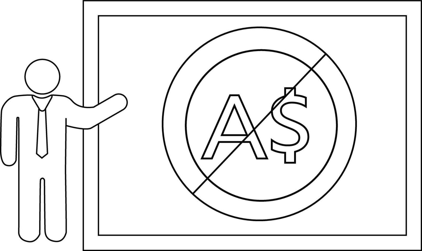 Line drawing of a figure gesturing to a sign featuring A crossed out inside a frame vector