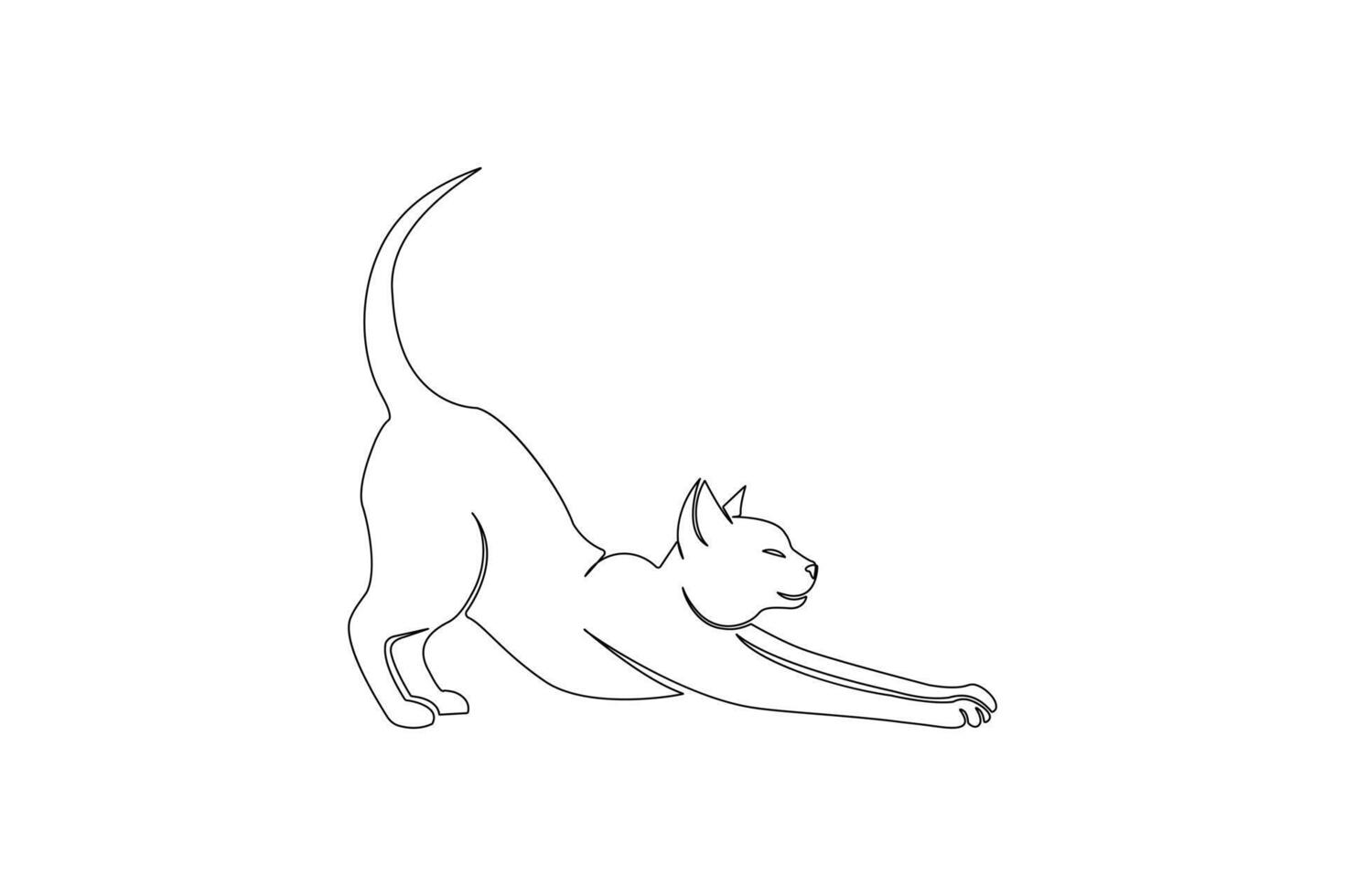 One line sketch of a cat stretching forward in a graceful pose vector