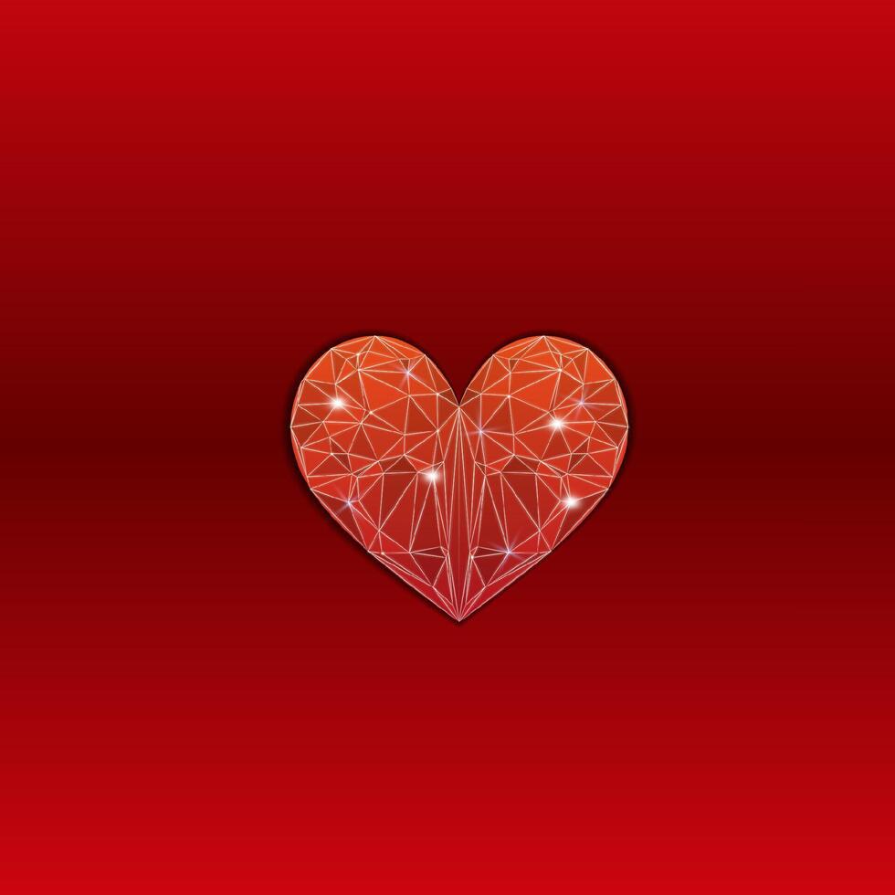 Geometric heart design centered on a red gradient background vector