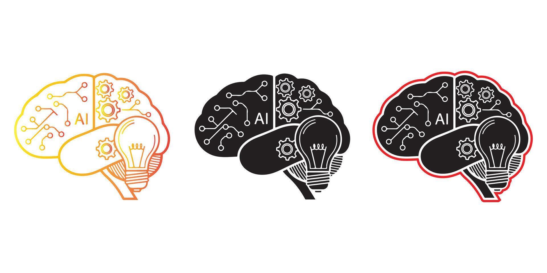 Artificial intelligence brain with light bulb for idea generation icon , illustration vector