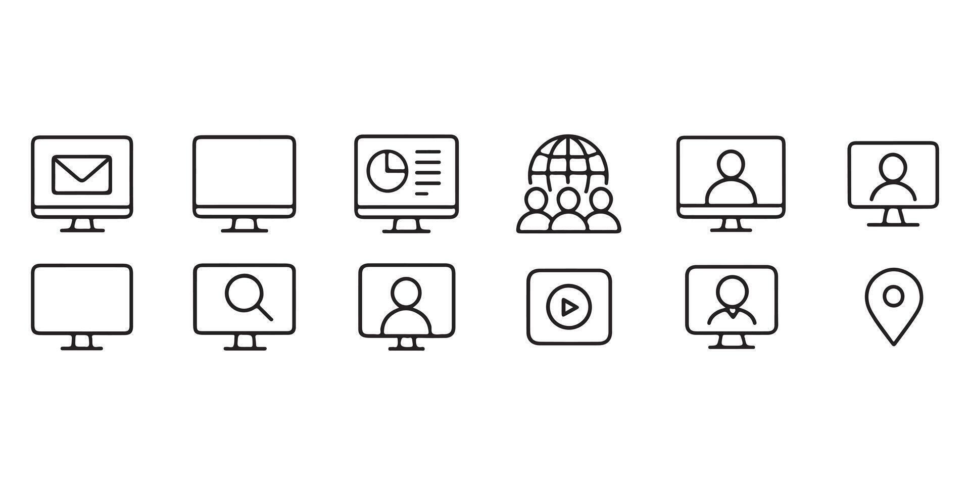 Set of line icons representing digital communication, analytics, and teamwork , illustration vector
