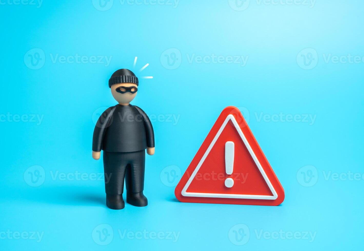 The criminal raised the alarm. Security and monitoring system against intruders and hackers. Cybersecurity. Danger of being robbed. photo