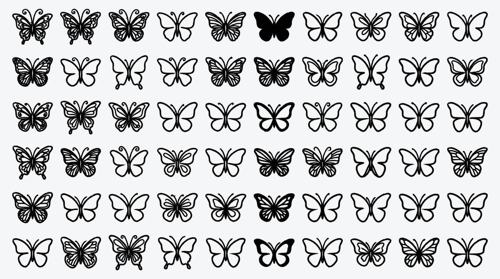 Collection of butterfly outline silhouettes in format for creative projects vector