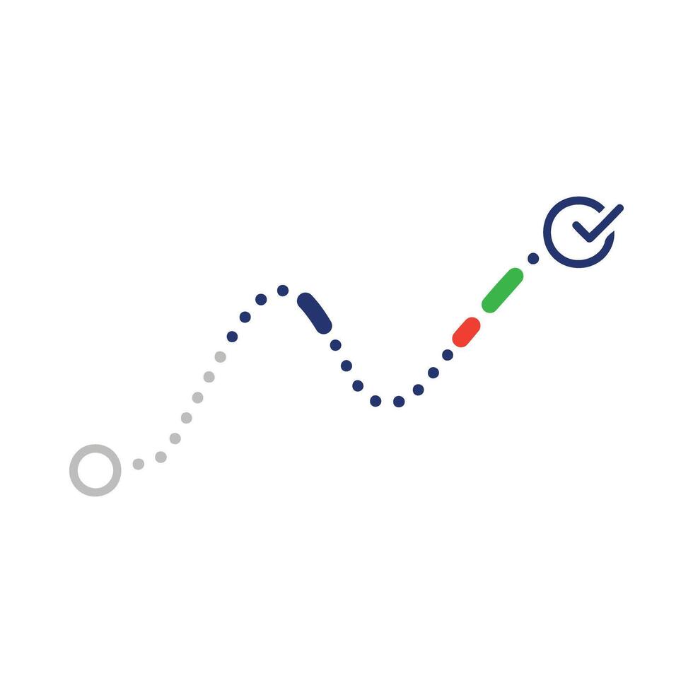 Process journey with start point, colored stages, and checkmark icon vector