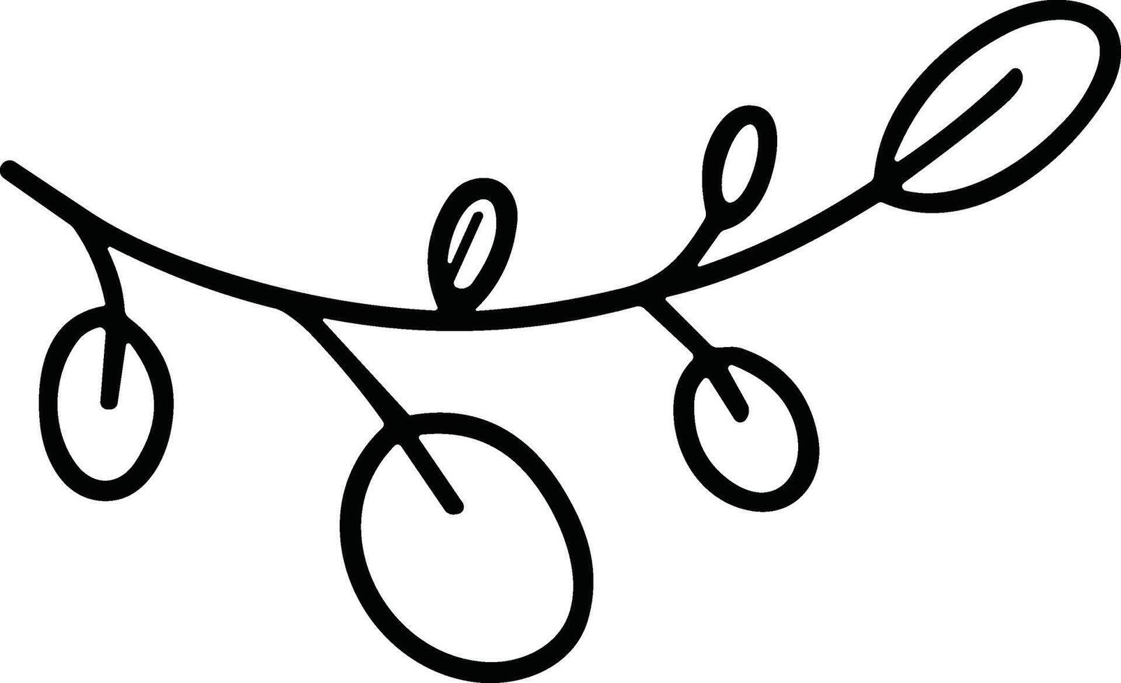 Curved branch with five leaves arranged in a gentle S-curve. vector