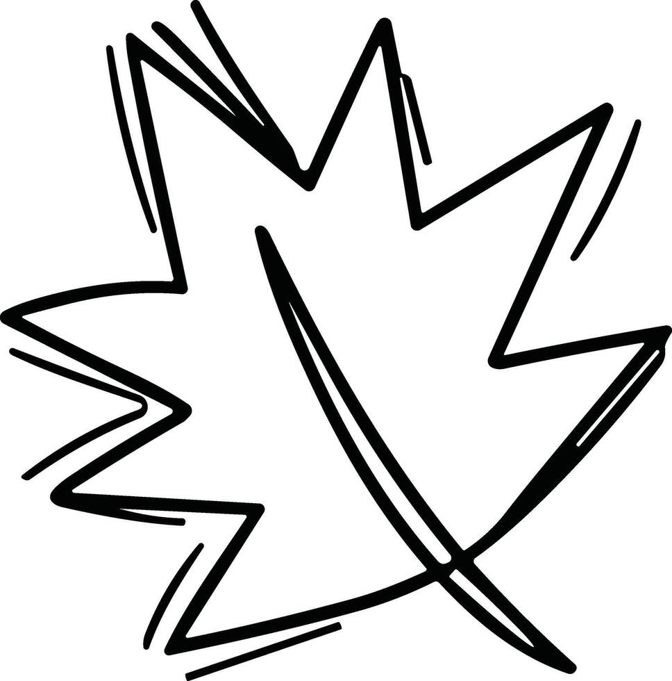 Minimalist maple leaf with five pointed lobes and bold black lines. vector