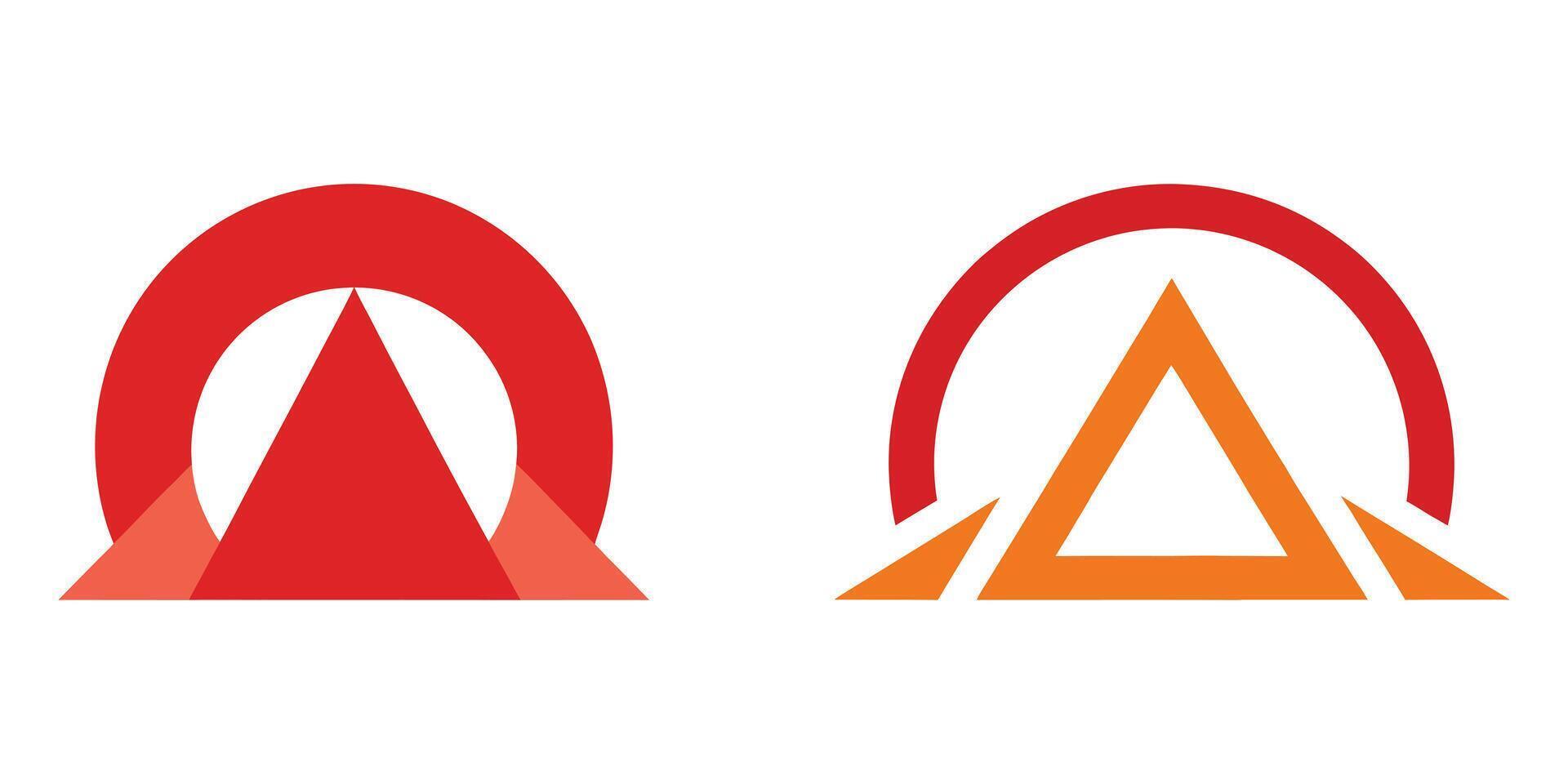 Two abstract logo designs featuring a triangle under an arc isolated on white background vector
