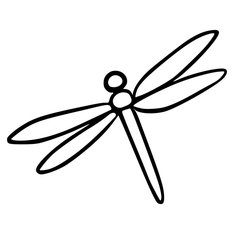 Minimalist illustration of a dragonfly with elegant black outlines on a clean white background, suggesting simplicity and nature. vector