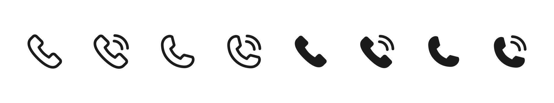 Phone icon. Handset variations with ringing signals for calls and communication sign. Suitable for contact pages, mobile apps, hotline tools and clean UI elements symbol. vector