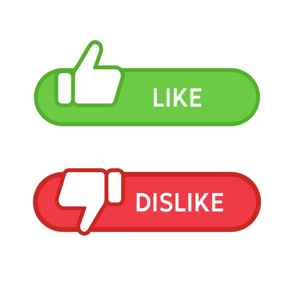 Like and dislike icon. Green and red thumb buttons for rating and quick feedback . Interface elements for approval or rejection sign. Clean reaction choice symbol for web apps pictogram. vector