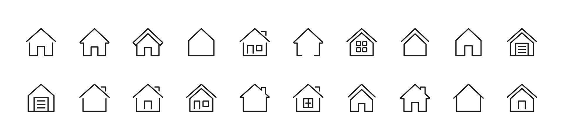 Home icon. Clean outline house shapes for real estate apps and property tools . Minimal residence symbols for UI maps and modern housing interfaces sign. vector