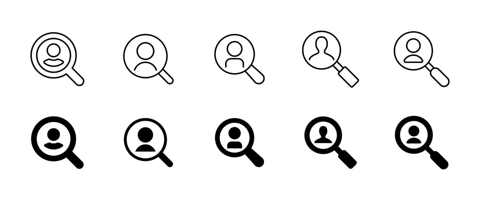 Search profile icon. Magnifier with user avatar for identity look and candidate analysis illustration. Tool for hiring, personnel review and applicant discovery concept. HR and job concept. vector
