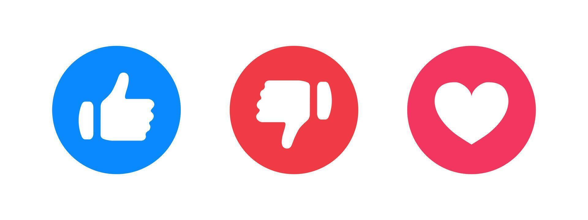 Like icon. Circular reactions with thumbs and love mark for feedback symbol. Clean social response elements for rating and interaction . Positive and negative choices for UI reactions sign. vector