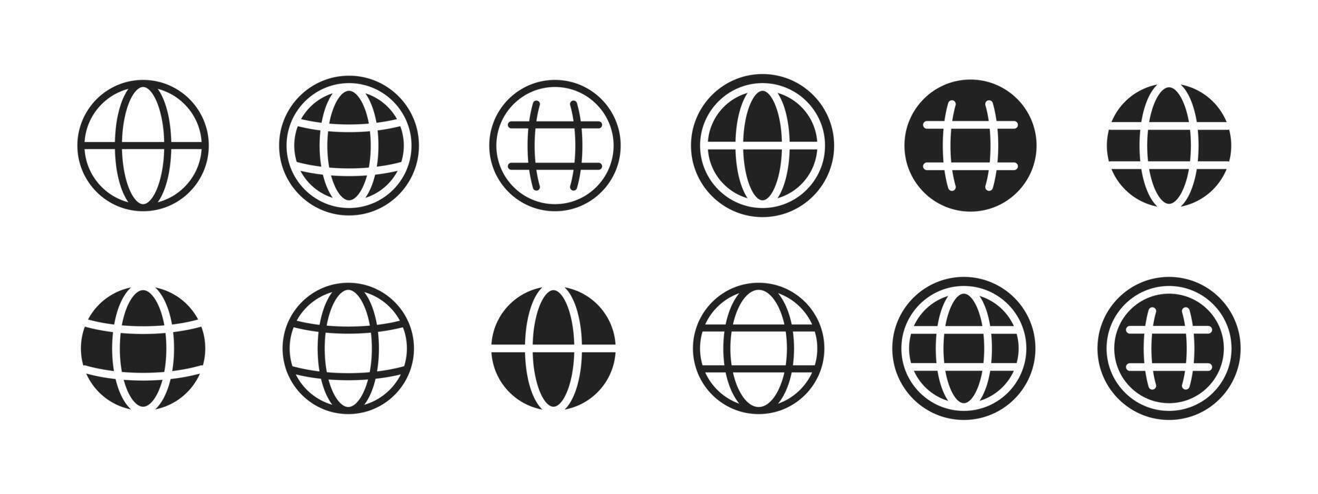 Globe icon. Set of global web sphere illustrations for internet and worldwide communication symbol. Clean earth grid sign for navigation and technology concept pictogram. vector