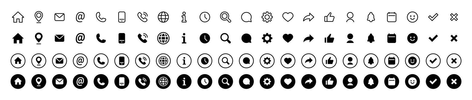 UI icon set. Minimal web and app interface icons. Communication, navigation, actions and system elements sign. Versatile symbol set for modern digital design pictogram. vector