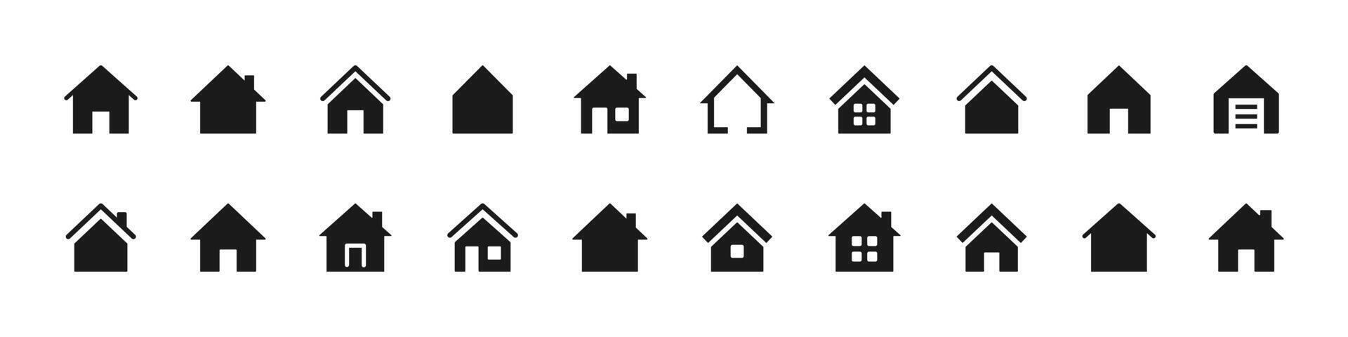 Home icon set. Simple house silhouettes in multiple shapes for real estate apps and property tools . Clean residence symbols for UI, maps and housing interfaces sign. vector