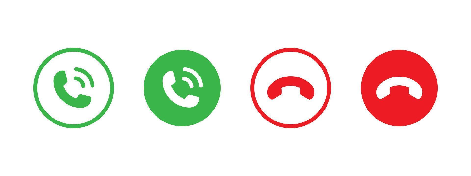 Phone call icon. Green handset symbol for incoming communication and hotline support . Red decline version for ending calls in mobile apps sign. Simple telecom concept pictogram. vector