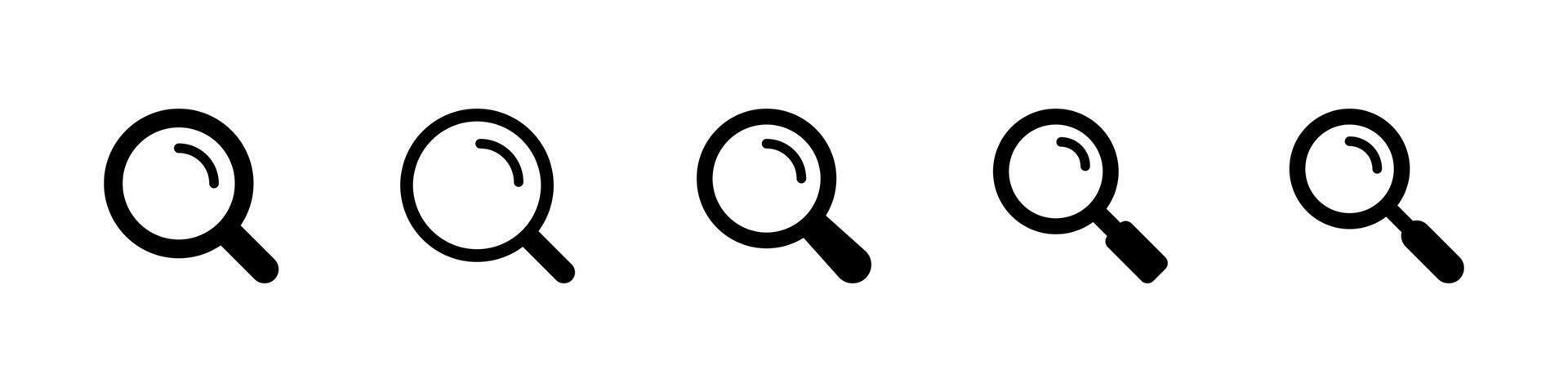 Search icon. Bold magnifier silhouettes for zoom, find and inspect illustration. Useful for content discovery, object detection, data analysis and detailed view tasks sign. vector