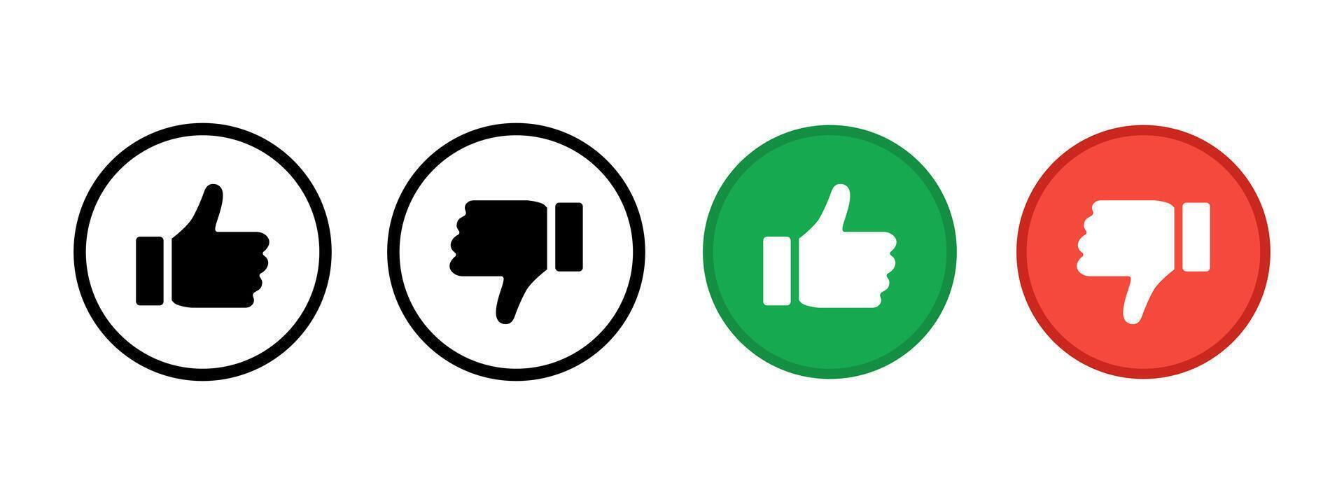 Like and dislike icon. Simple circular thumbs for approval and rejection symbol. Clean rating elements for social feedback . Positive and negative choices for UI design sign. vector