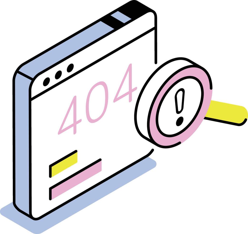An isometric style icon showing 404 error vector