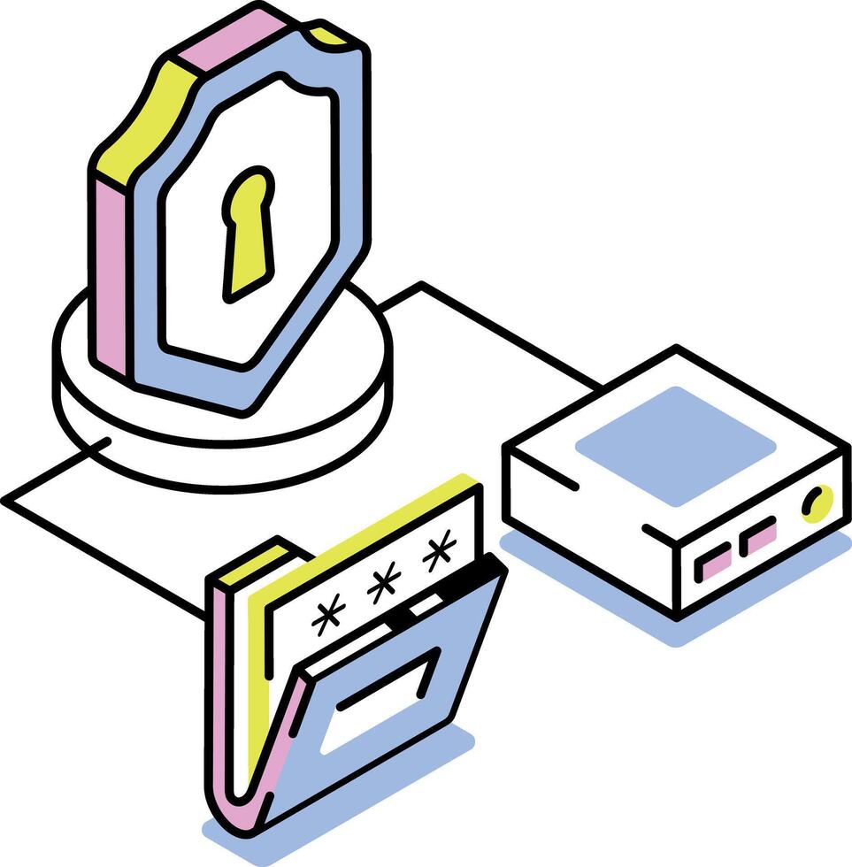 un isométrica estilo icono representando datos seguridad vector