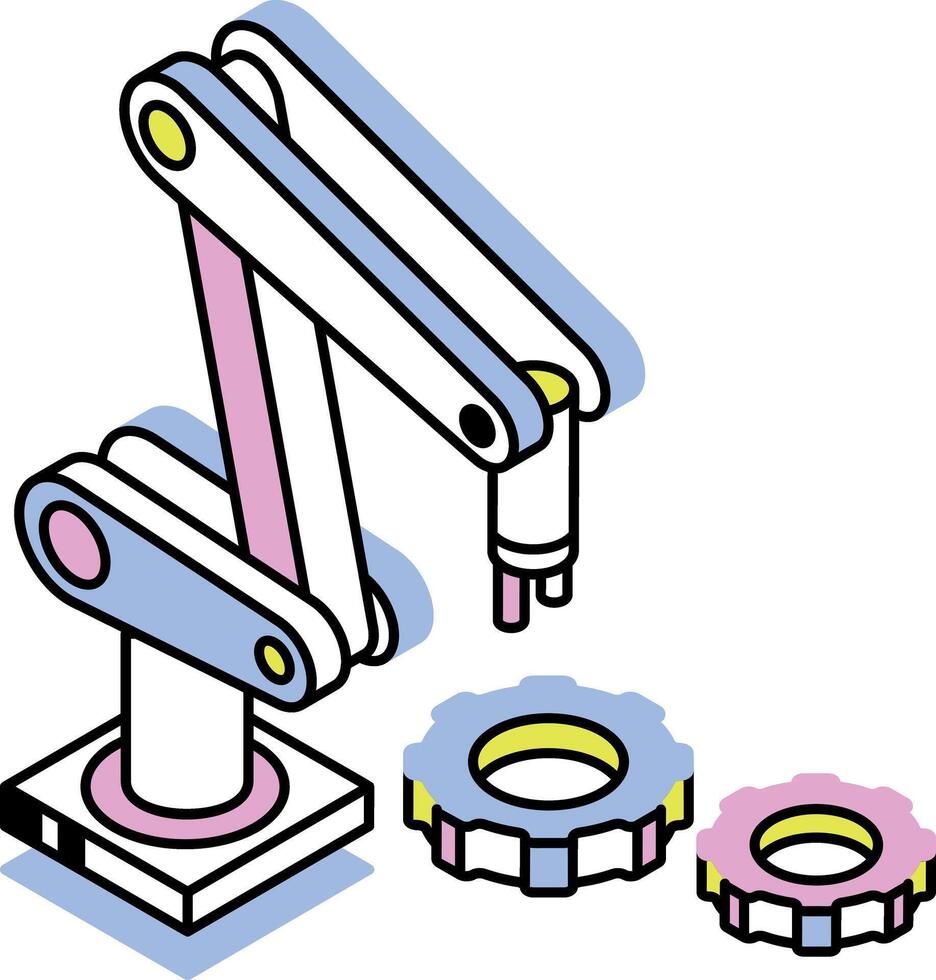 An isometric style icon representing automated manufacturing vector