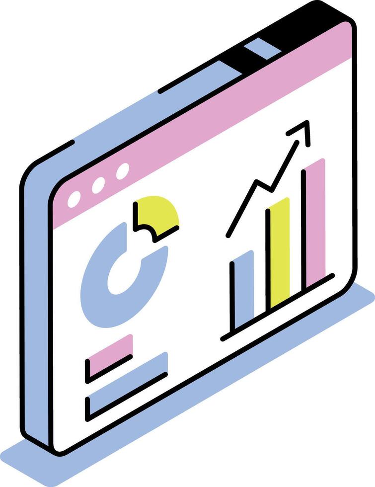An isometric style icon showing web analytics vector
