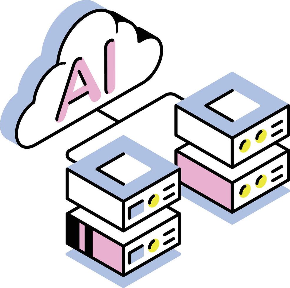 An isometric style icon depicting ai database vector