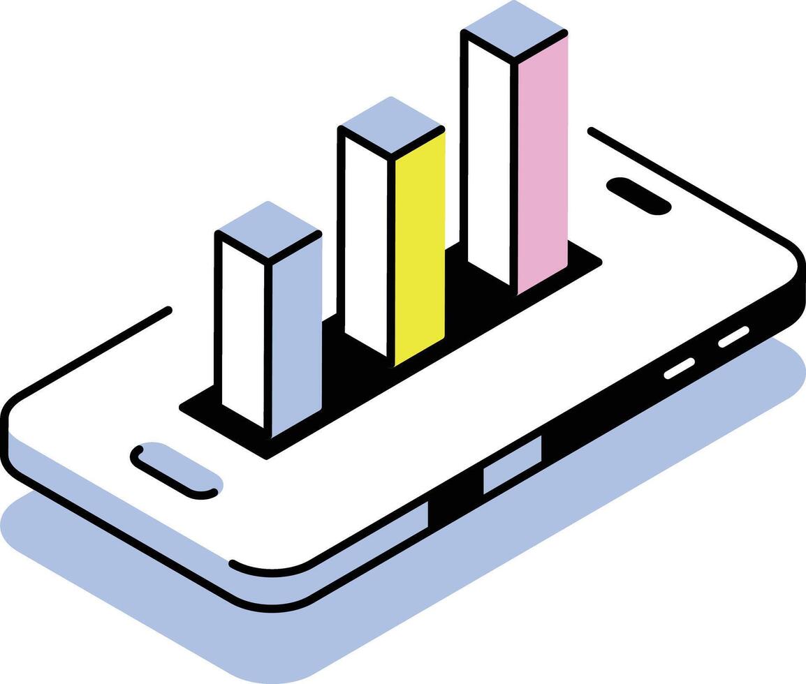 An isometric style icon showing mobile analytics vector