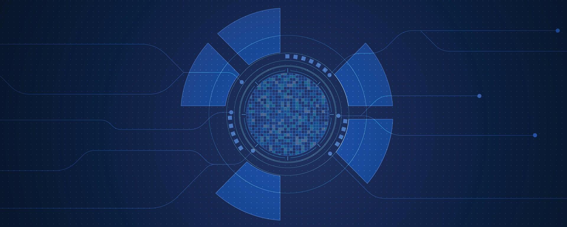 a blue technology background with a circular object in the center vector