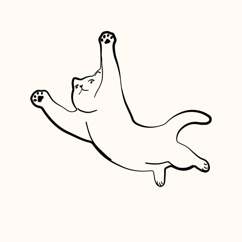 Whimsical doodle cat pose Cute kitten, hand drawn linear cat in different poses playing and jumping vector