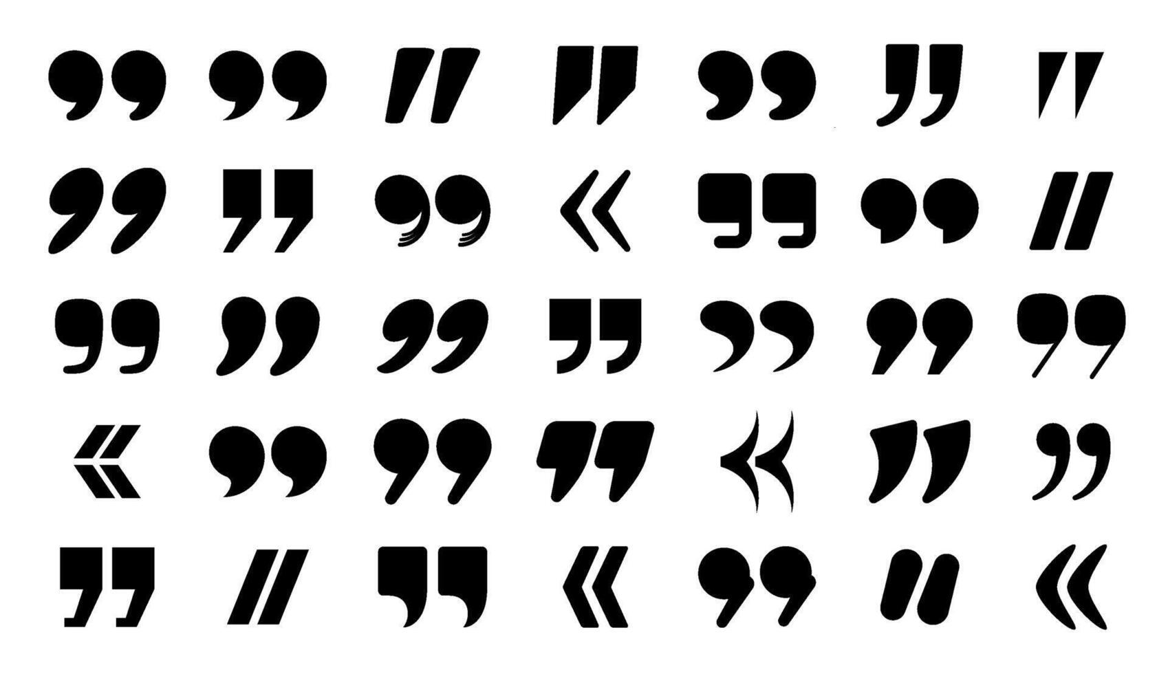 Quotation mark icons various designs, double commas and guillemets. Quote square and round punctuation signs for speech citation set vector