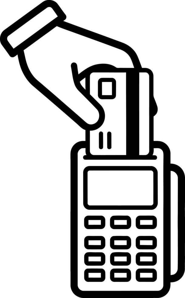 graphic icon of a hand inserting a payment card into a point-of-sale terminal, symbolizing secure financial transactions and modern digital payment processing for business vector