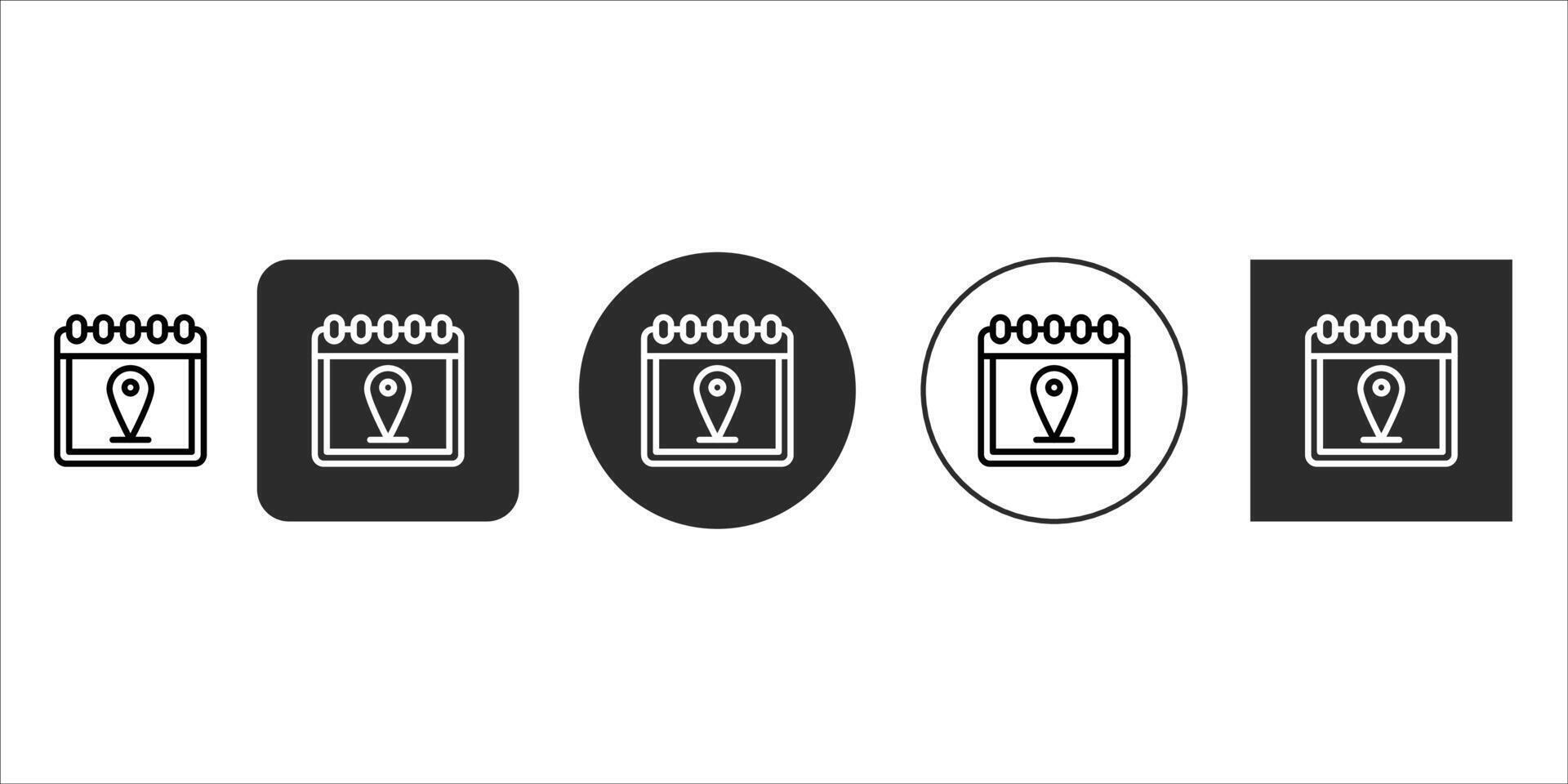 Calendar with location pin icon set, depicting scheduled events, appointments, and important dates with specific venues, perfect for planning and navigation applications, isolated on vector