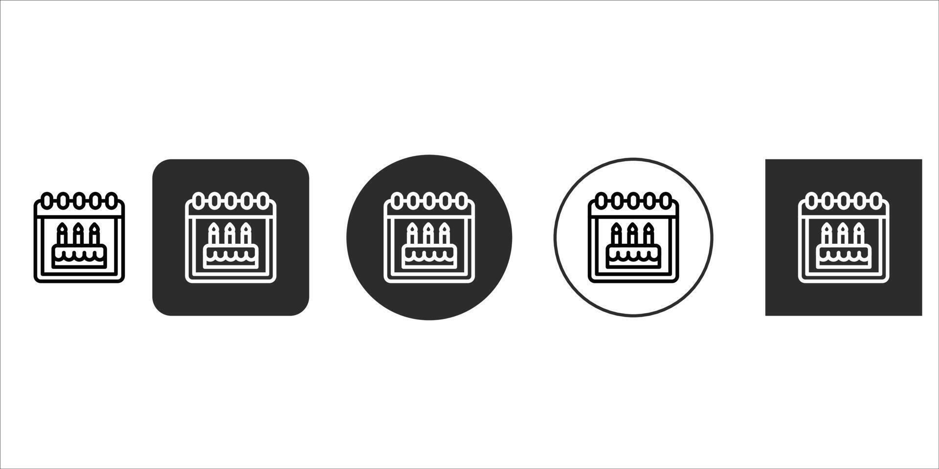 Birthday calendar icon set with candles, representing special dates, celebrations, and event planning, presented in various styles, isolated on vector