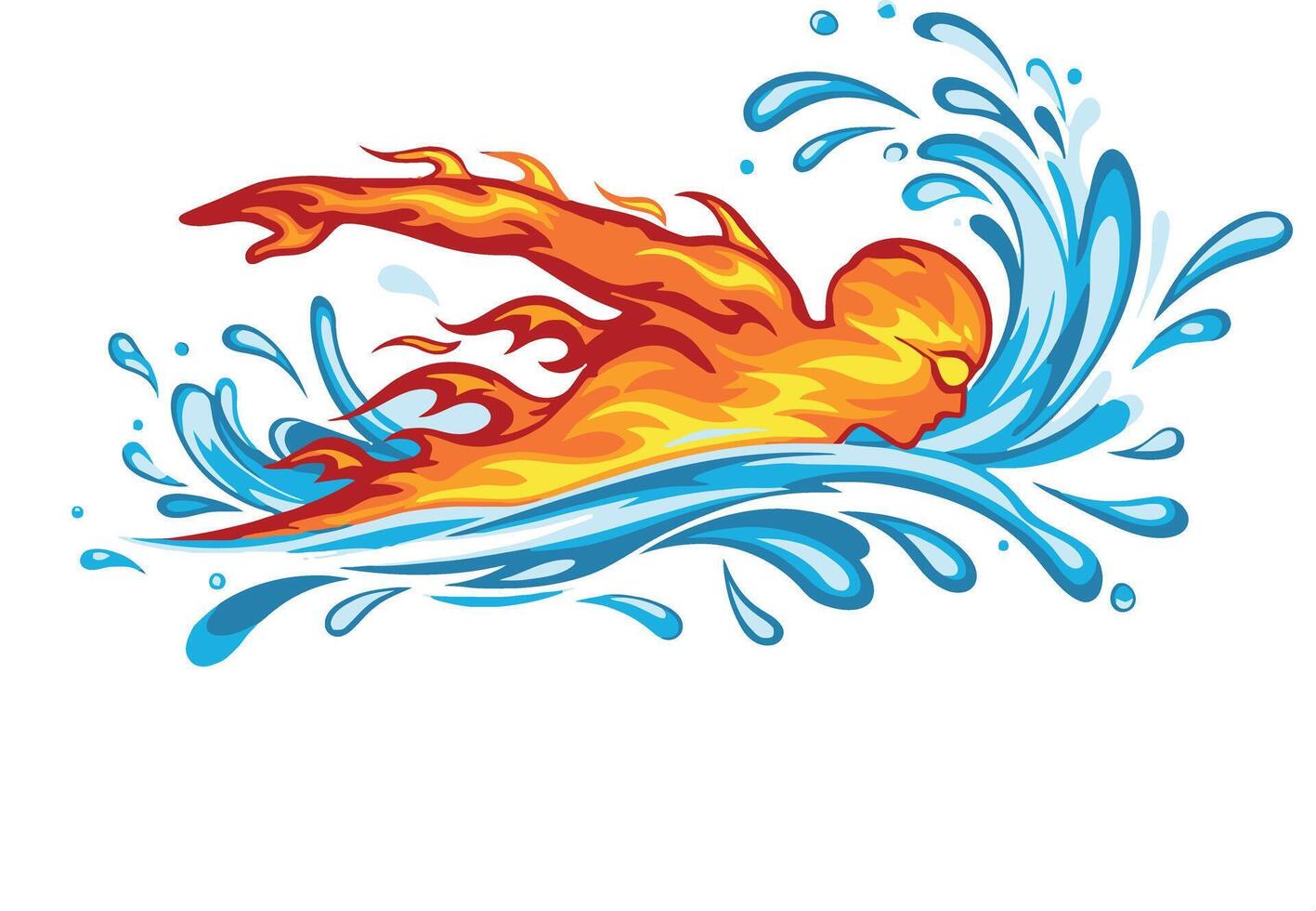 Dynamic illustration of a person swimming with fiery arms creating a splash of water, symbolizing intense speed and passion vector
