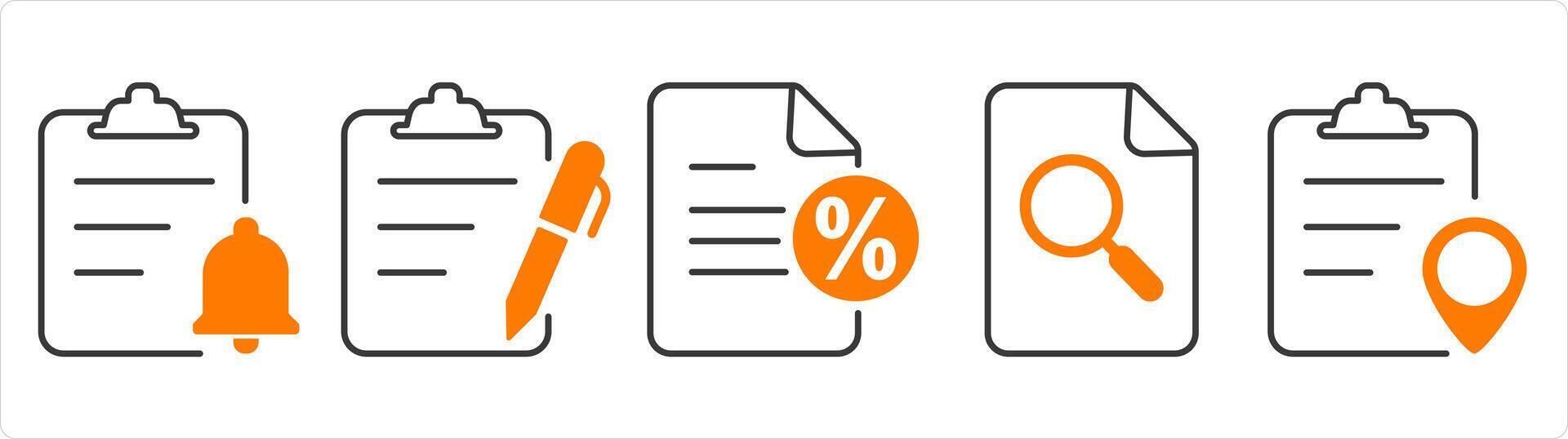 A set of 5 document icons as page notification, edit page, promissory note vector