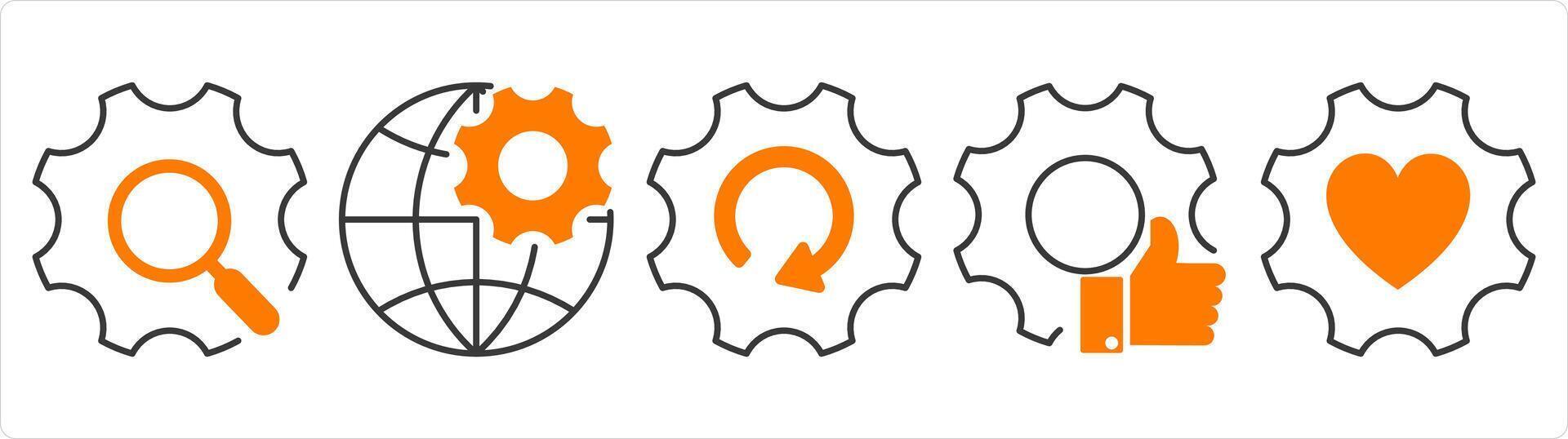 A set of 5 contact icons as setting search, global setting, like settings vector