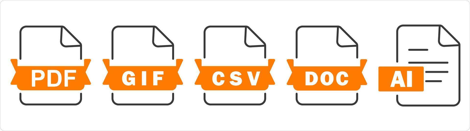 un conjunto de 5 5 documento íconos como pdf archivo, gif archivo, csv archivo vector