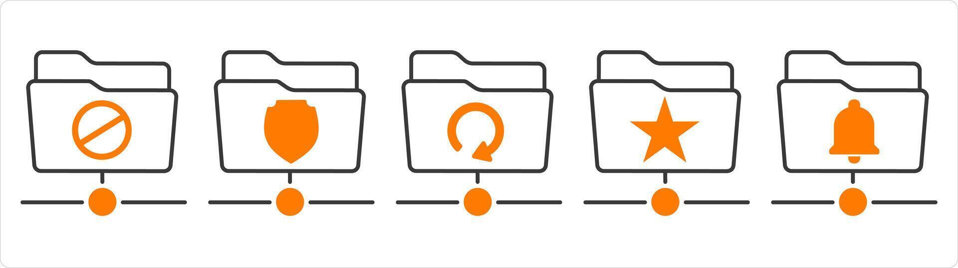 A set of 5 document icons as folder prohibited, folder protection, update folder vector