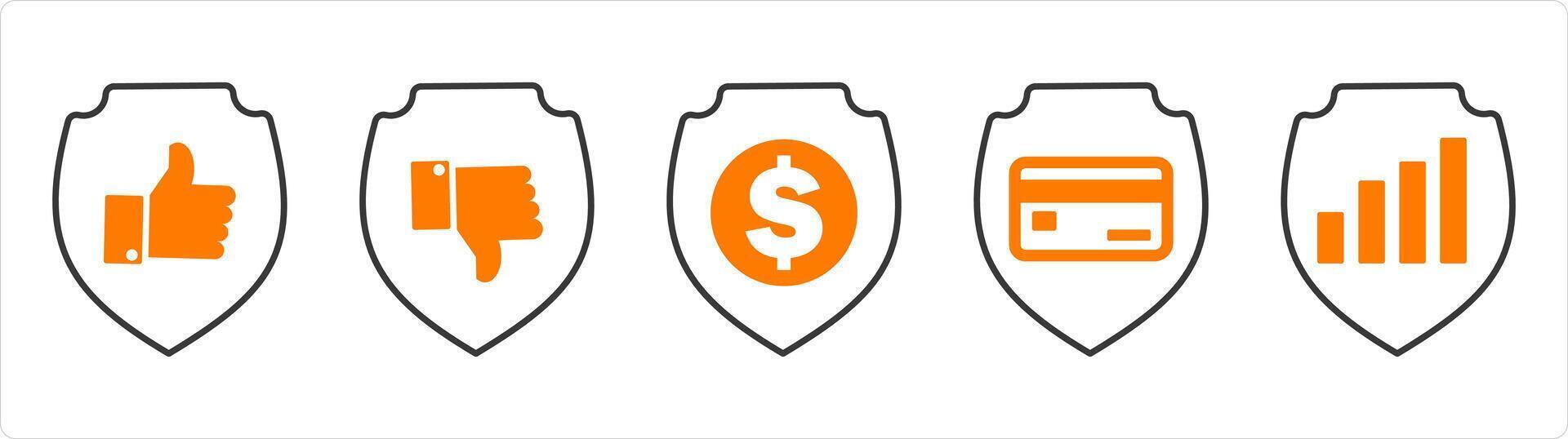 A set of 5 internet icons as approved security, dislike security, money security vector