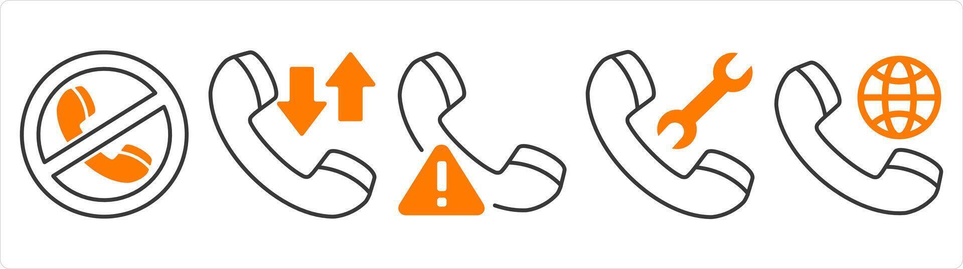 A set of 5 contact icons as call prohibited, synchronize call, call maintenance vector