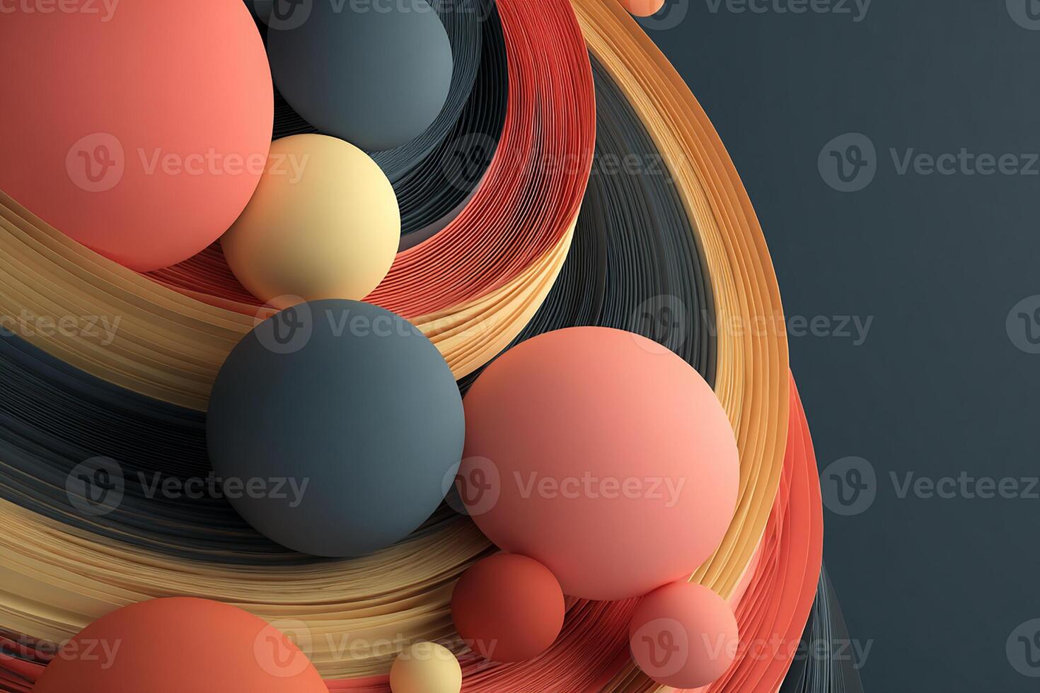 Modern abstract 3D shapes with smooth curves and spheres creating a stylish matte minimal design photo