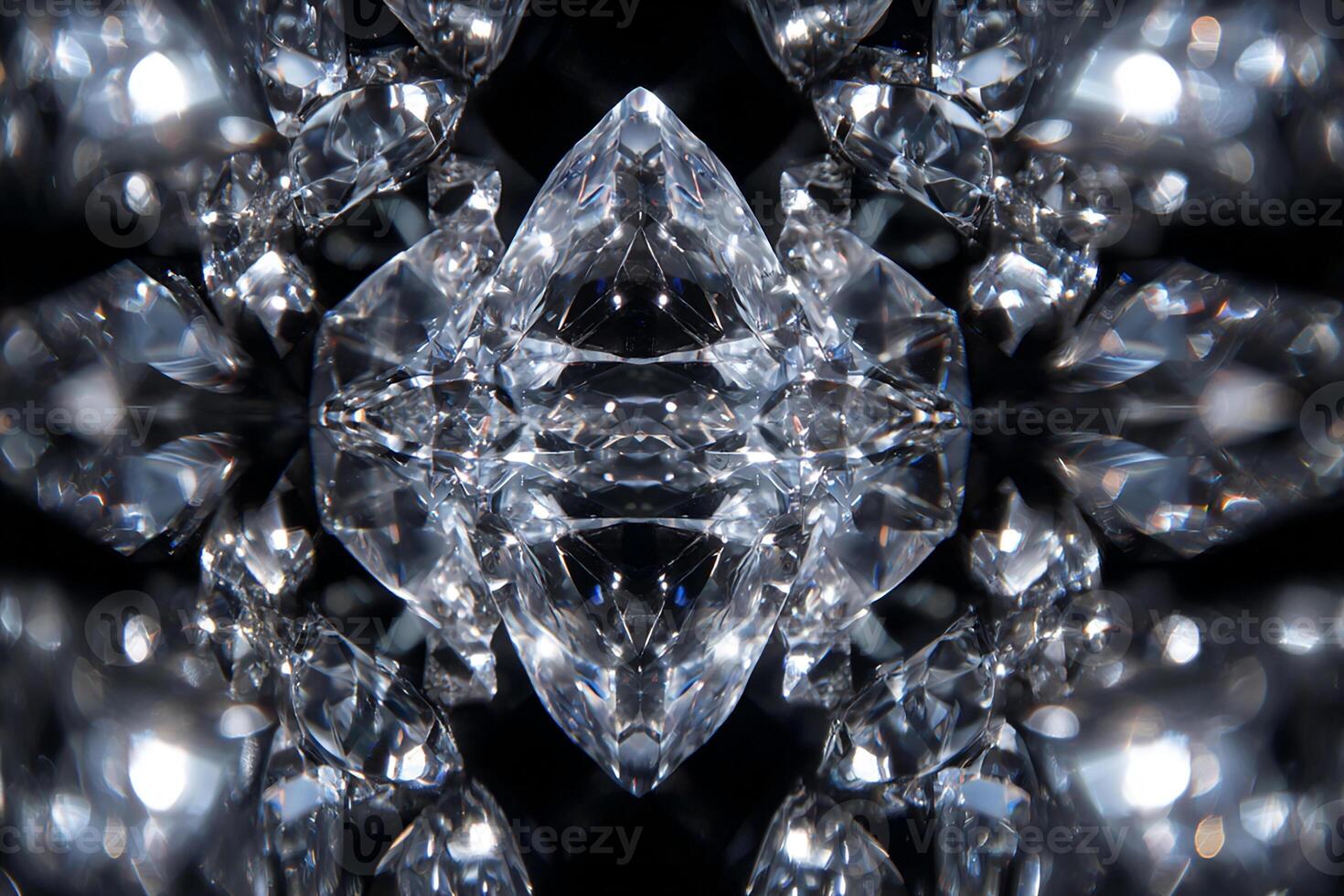 Symmetrical crystal geometry illuminated by glowing lights creating a modern abstract composition photo